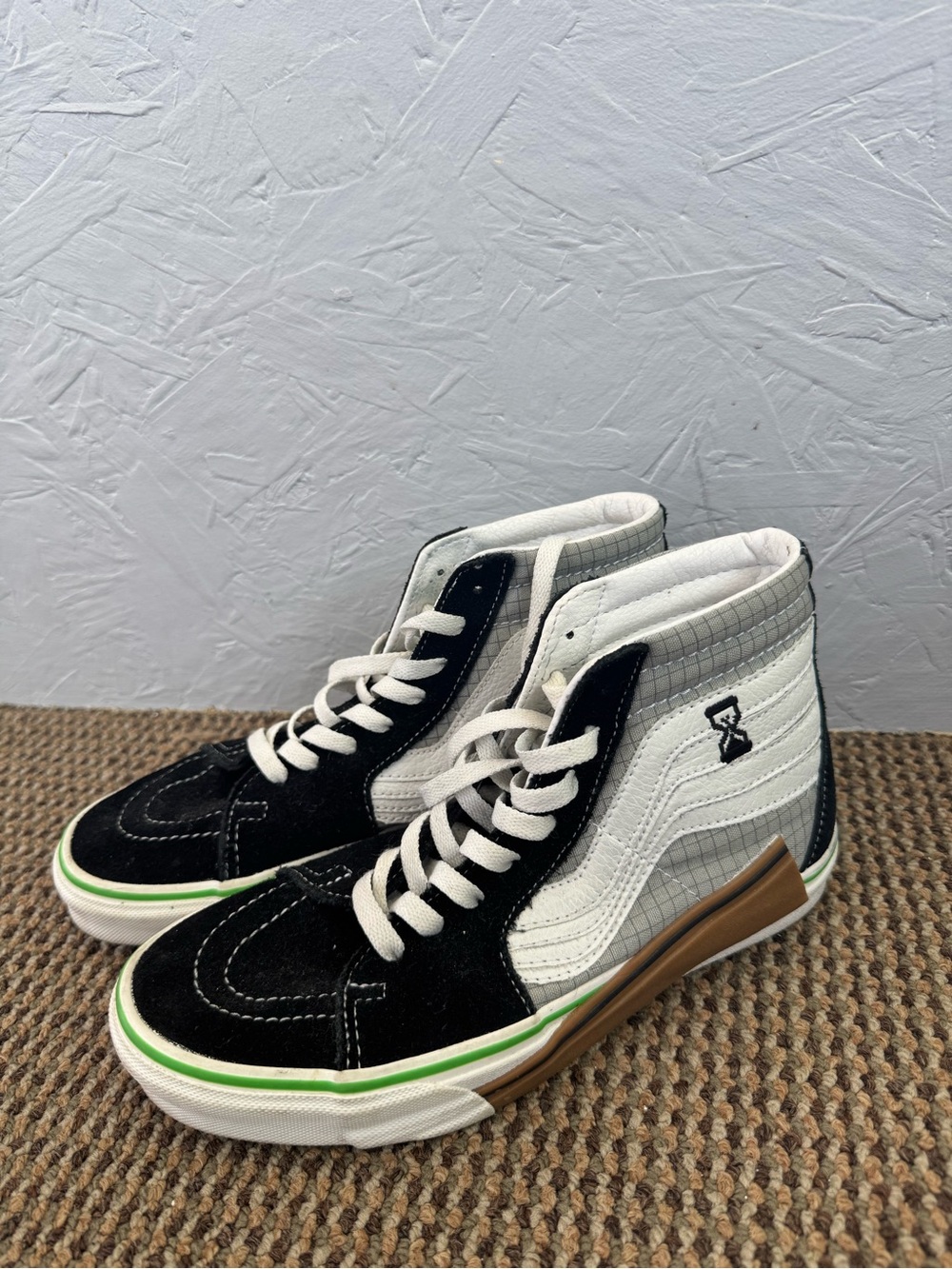 Vans Black White High-Top Sneakers with Brown and Green Accents